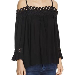 NWT AQUA crochet trim cold shoulder top